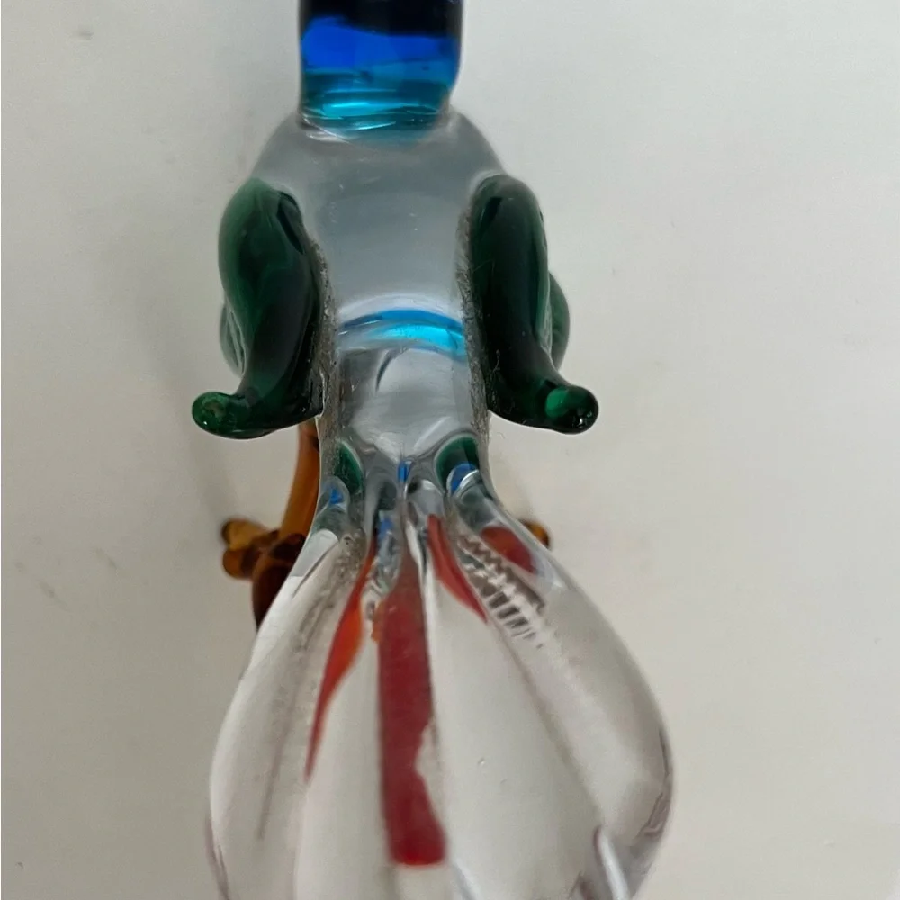 Colorful Glass Bird Figurine Blue/Red/Green/Brown FLAW: Tail tip roughness